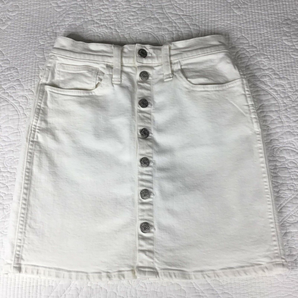Madewell Stretch Denim Straight Mini Skirt Button-Front Edition Cream Size 24